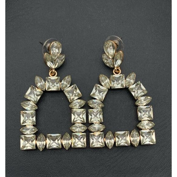Sparkly Clear Rhinestone Contemporary Dangle Pierced Earrings - Picture 1 of 4
